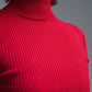 Rolled Turtle Neck Ribbed Sweater in Ruby Red