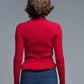 Rolled Turtle Neck Ribbed Sweater in Ruby Red