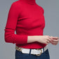 Rolled Turtle Neck Ribbed Sweater in Ruby Red