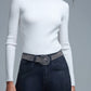 Rolled Turtle Neck Ribbed Sweater in White