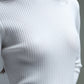 Rolled Turtle Neck Ribbed Sweater in White