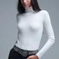 Q2 Rolled Turtle Neck Ribbed Sweater in White