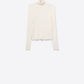 Rolled Turtle Neck Ribbed Sweater in White