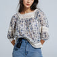 Q2 romantic blouse with flowers and lace detail