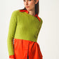 Q2 Round neck cable knit crop jumper in lime green