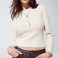 Q2 Round neck chunky ribbed jumper in cream