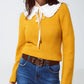 Q2 Round neck chunky ribbed jumper in mustard