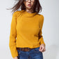 Round neck chunky ribbed jumper in mustard