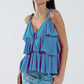 Q2 Ruffle Top WIth Thin straps in Blue