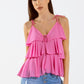 Q2 Ruffle Top WIth Thin straps in Fuchsia