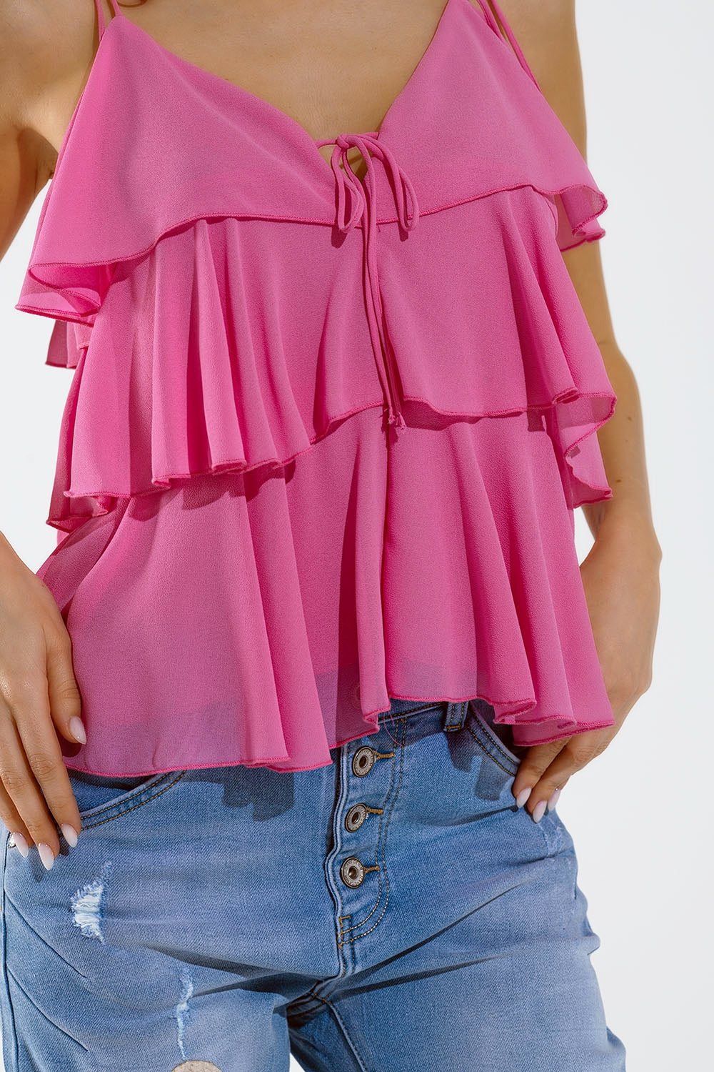 Top Volante Tirantes Finos Fucsia