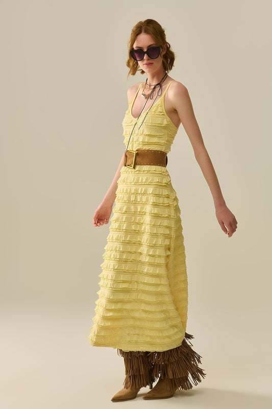 Ruffled maxi dress in yellow with straps