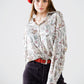 Q2 Satin blouse with flower print in grey