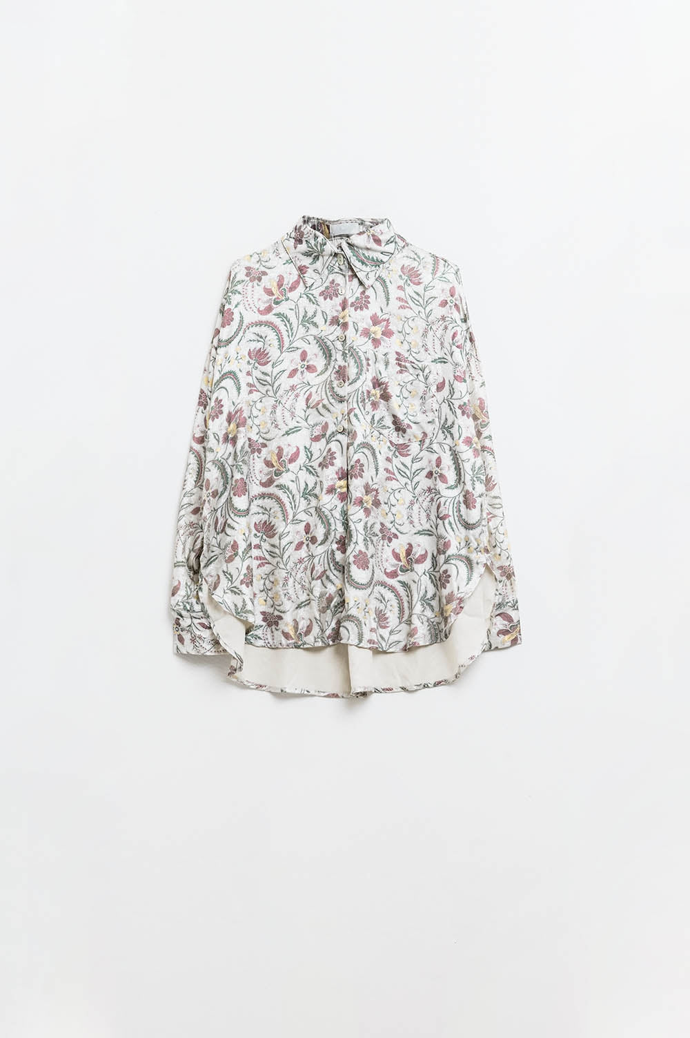 Satin blouse with flower print in grey