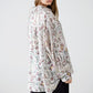 Satin blouse with flower print in grey