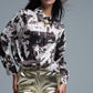 Q2 Satin Brown and Cream Cow Print Relaxed Shirt