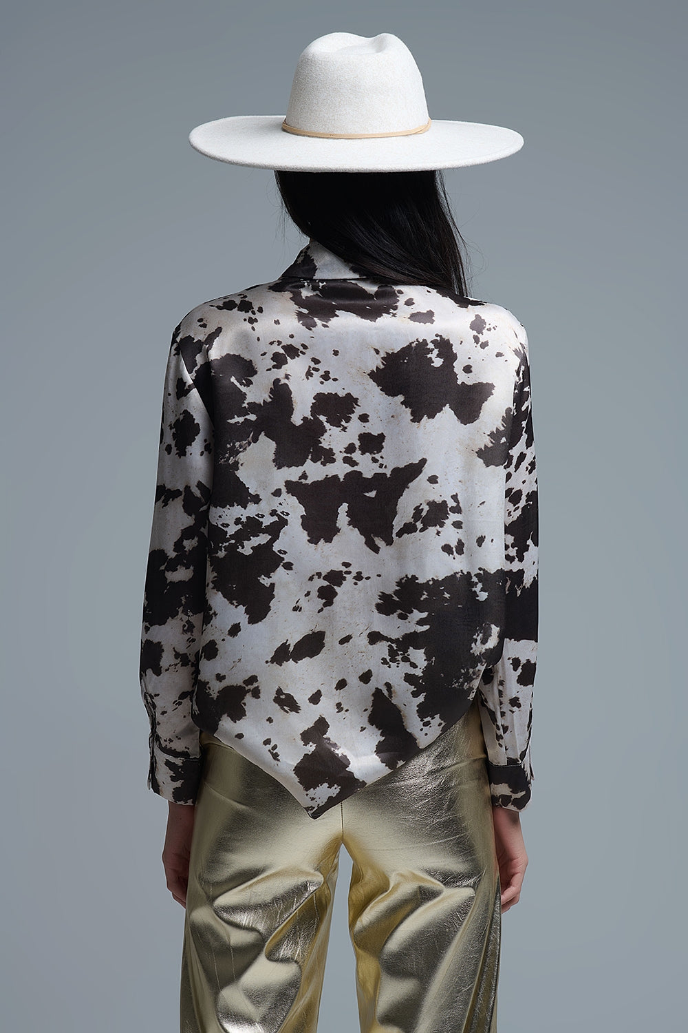 Satin Brown and Cream Cow Print Relaxed Shirt