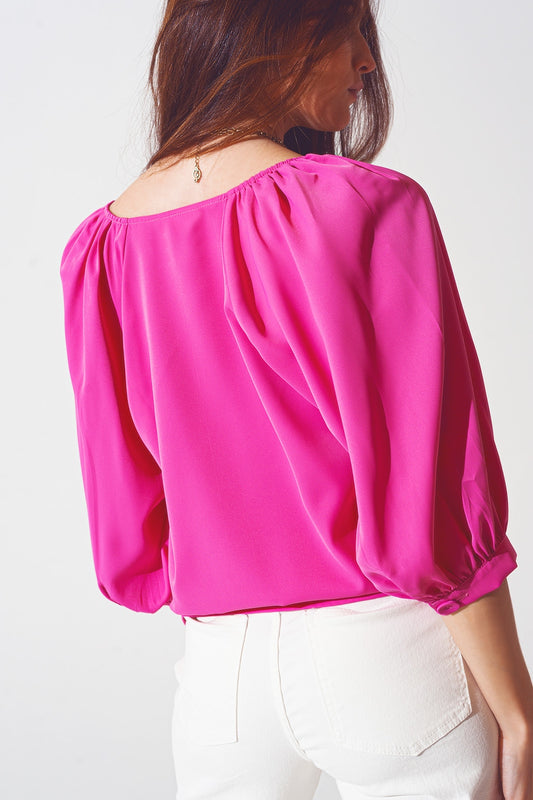 Satin button through shirt in fuchsia