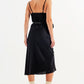 Satin cami strap midi dress in black