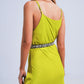 Satin cami strap midi slip dress in green