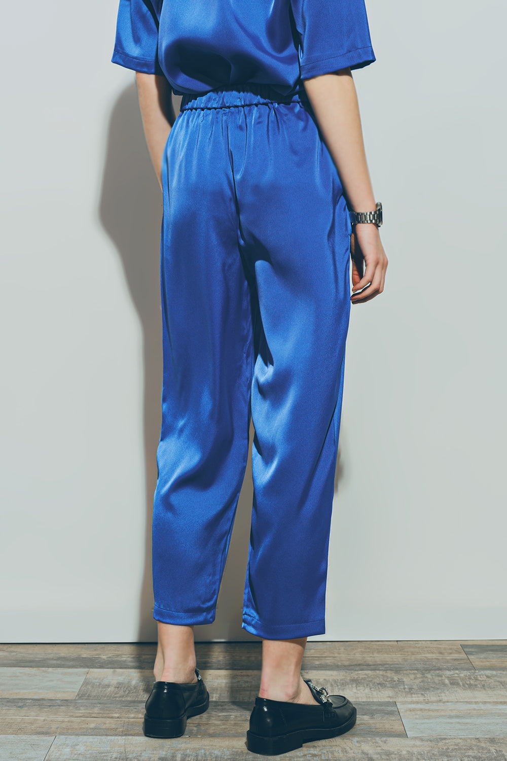 Satin Cropped Pants in Blue