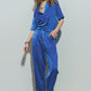 Satin Cropped Pants in Blue