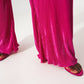 Satin halter neck pleated maxi jumpsuit in fuchsia