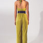 Satin Halter Neck pleated maxi jumpsuit in Green