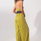 Satin Halter Neck pleated maxi jumpsuit in Green