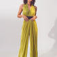 Satin Halter Neck pleated maxi jumpsuit in Green