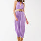 Q2 Satin Halter Neck Pleated Maxi Jumpsuit in lilac