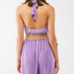 Satin Halter Neck Pleated Maxi Jumpsuit in lilac