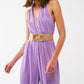 Satin Halter Neck Pleated Maxi Jumpsuit in lilac