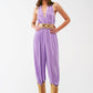 Satin Halter Neck Pleated Maxi Jumpsuit in lilac