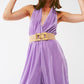 Satin Halter Neck Pleated Maxi Jumpsuit in lilac