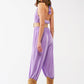 Satin Halter Neck Pleated Maxi Jumpsuit in lilac