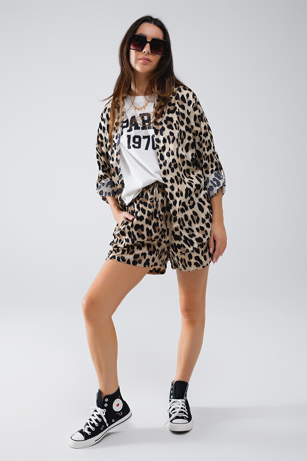 Satin Leopard Print Shorts With Pockets