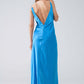 Satin Maxi Dress With Spaghetti Straps in Blue