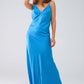 Satin Maxi Dress With Spaghetti Straps in Blue