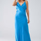 Satin Maxi Dress With Spaghetti Straps in Blue