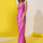 Q2 Satin Maxi Dress With Spaghetti Straps in Fuchsia