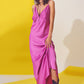 Satin Maxi Dress With Spaghetti Straps in Fuchsia