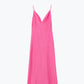 Satin Maxi Dress With Spaghetti Straps in Fuchsia