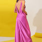 Satin Maxi Dress With Spaghetti Straps in Fuchsia