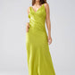 Q2 Satin Maxi Dress With Spaghetti Straps in Lime Green