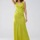 Satin Maxi Dress With Spaghetti Straps in Lime Green