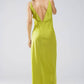 Satin Maxi Dress With Spaghetti Straps in Lime Green