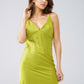 Satin Maxi Dress With Spaghetti Straps in Lime Green