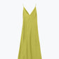 Satin Maxi Dress With Spaghetti Straps in Lime Green