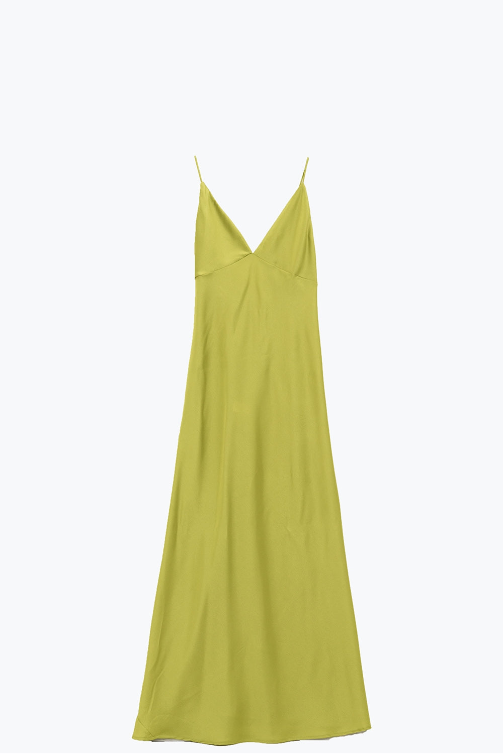 Satin Maxi Dress With Spaghetti Straps in Lime Green